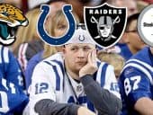 angry Colts fans with logos of the Colts Jaguars Raiders and Steelers above