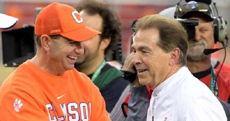 Clemson and Alabama's head coaches talking