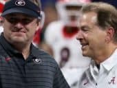 Kirby Smart and Nick Saban talking after a game