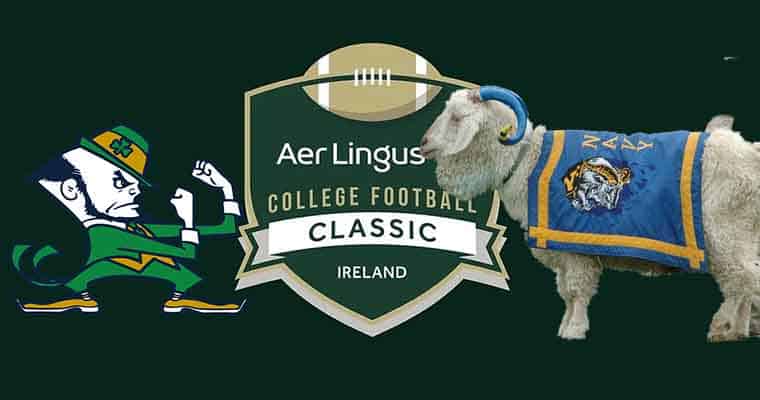 Aer Lingus Football Classic Logo with Fighting Irish and Midshipmen mascots on opposing sides