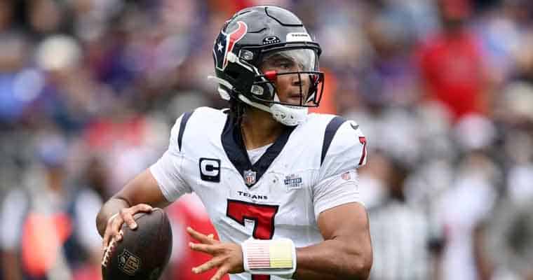 CJ Stroud of the Houston Texans getting ready to throw a pass