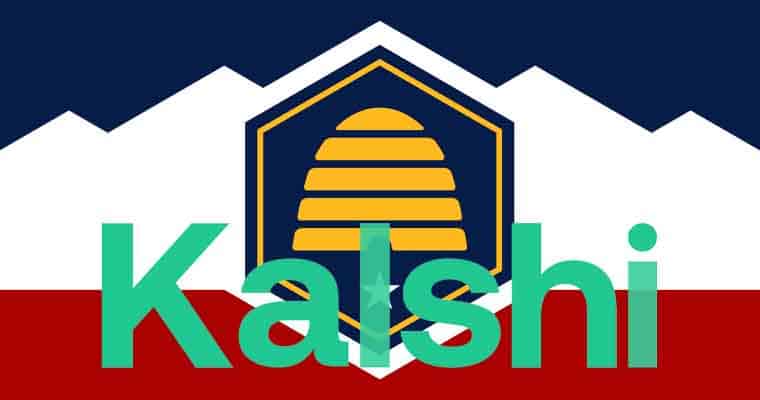 A Utah flag and a Kalshi logo