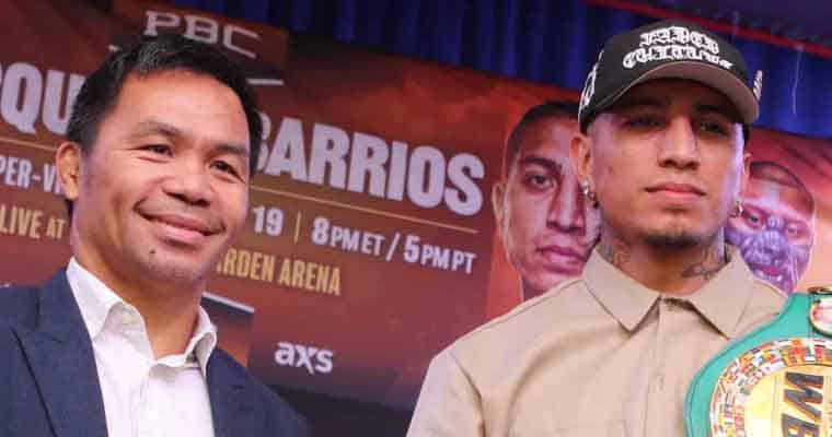 Mario Barrios and Manny Pacquiao posing for a picture before their fight