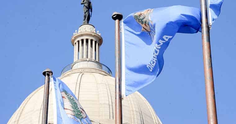 Oklahoma flag and capitol