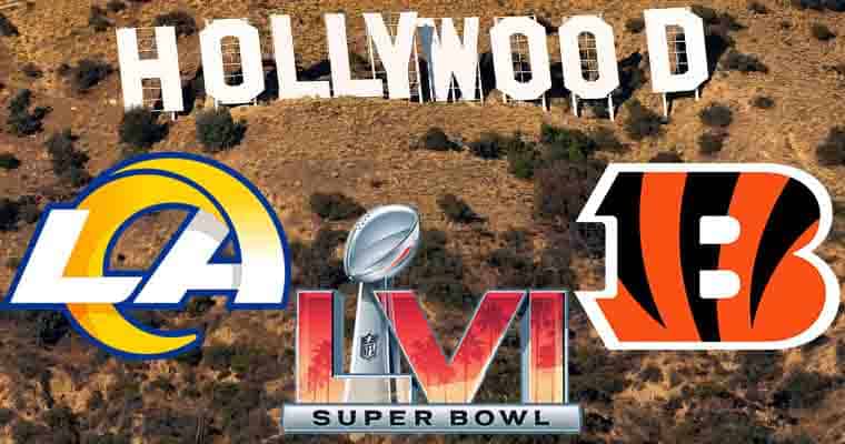 Super Bowl 56 betting matchup between the Rams and Bengals in Hollywood, CA