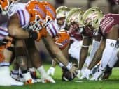 FSU and Florida lining up against each other on the football field