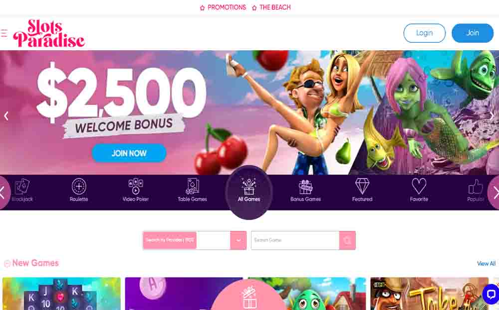 Slots Paradise screenshot homepage