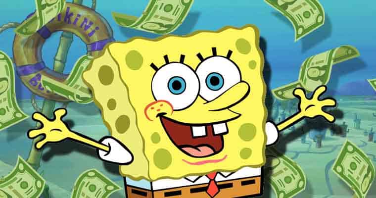 spongebob playing with money