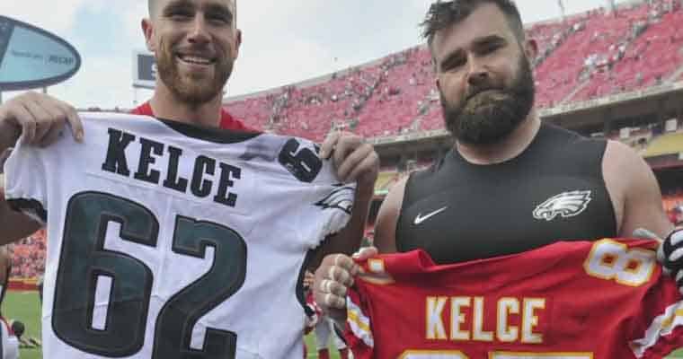 Jason and Travis Kelce swapping jerseys