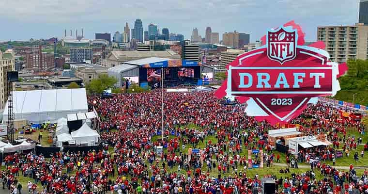 the 2023 NFL Draft in Kansas City with logo placed over