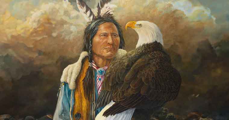 An American Indian and a Bald Eagle
