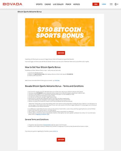 Bovada Sportsbook $750 BTC Bonus