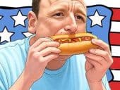 Joey Chesnutt cartoon image with a hotdog