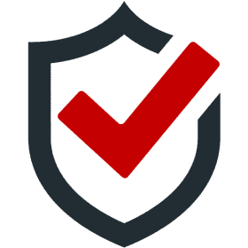 Icon depicting blue shield with red checkmark