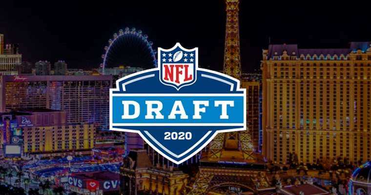 NFL Draft 2020 logo in front of Las Vegas skyline