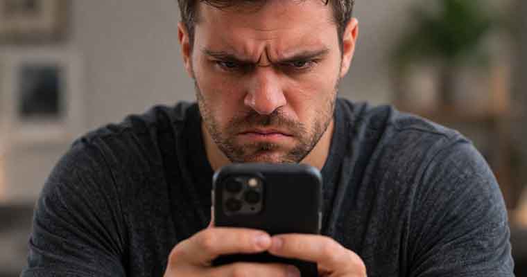 an angry guy sports betting on his smartphone